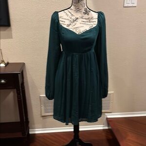 Elegant Teal Long Sleeve Dress